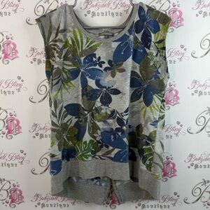 Retro-ology tank top zip up back Floral Sleeveless Muscle Tee in Blue and Green